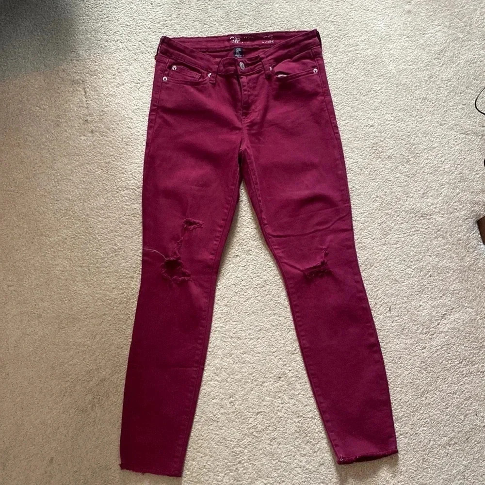 Gap skinny jeans size 4 denim maroon red Rachel ripped size 27